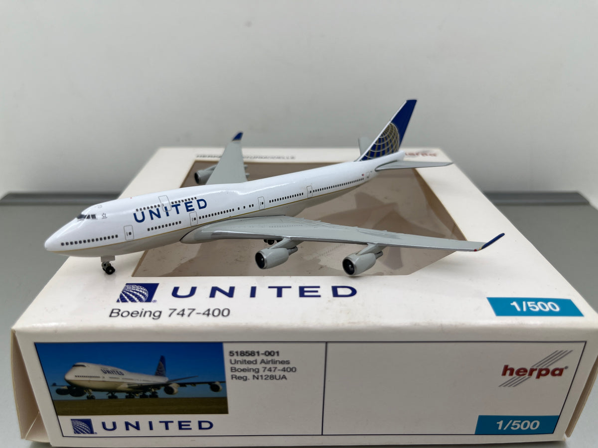 航空機・ヘリコプター Herpa 1/200 United Airlines B747-400 United Airlines B747-400 N128UA Herpa 1:500 – Diecastbird Plane